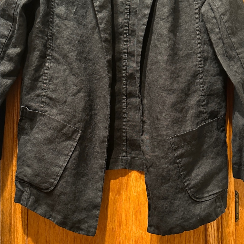 Chico's 100% Linen Open Front Summer Blazer in Black Chico Size 0 (Women's S) - Picture 4 of 8